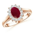 thumbnail image 1 of ANGARA Natural Princess Diana Inspired 1 ct Ruby Ring with Diamond Halo in 14K Rose Gold for Women (Size-7x5mm) | July Birthstone, Birthday, Anniversary, Jewelry Gift for Women | Natural Ruby Ring, 1 of 10