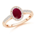 thumbnail image 1 of ANGARA Natural Classic Oval 1 ct Ruby Halo Engagement Ring with Diamond Accents in 14K Rose Gold for Women (Size-7x5mm) | July Birthstone, Anniversary, Jewelry Gift for Women | Natural Ruby Ring, 1 of 11