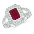thumbnail image 1 of ANGARA Natural Vintage Style Emerald-Cut 1 ct Ruby Split Shank Halo Ring in 14K White Gold for Women (Size-7x5mm) | July Birthstone, Birthday, Anniversary, Jewelry Gift for Women | Natural Ruby Ring, 1 of 8
