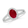 thumbnail image 1 of ANGARA Natural Oval 1 ct Ruby Split Shank Halo Engagement Ring in 14K White Gold for Women (Size-7x5mm) | July Birthstone, Birthday, Anniversary, Jewelry Gift for Women | Natural Ruby Ring, 1 of 10