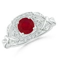thumbnail image 1 of ANGARA Natural Nature Inspired 1 ct Ruby Halo Ring with Leaf Motifs in 14K White Gold for Women (Size-6mm) | July Birthstone, Birthday, Anniversary, Jewelry Gift for Women | Natural Ruby Ring, 1 of 9