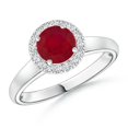 thumbnail image 1 of ANGARA Natural Classic Round 1 ct Ruby and Diamond Halo Ring in 14K White Gold for Women (Size-6mm) | July Birthstone, Birthday, Anniversary, Jewelry Gift for Women | Natural Ruby Ring, 1 of 8