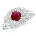thumbnail image 1 of ANGARA Natural Nature Inspired 1 ct Ruby Halo Ring with Leaf Motifs in 14K White Gold for Women (Size-6mm) | July Birthstone, Birthday, Anniversary, Jewelry Gift for Women | Natural Ruby Ring, 1 of 10