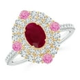 thumbnail image 1 of Angara Natural 1 Ct. Ruby with Diamond Halo Ring in 14K White & Yellow Gold for Women (Ring Size: 12), 1 of 10