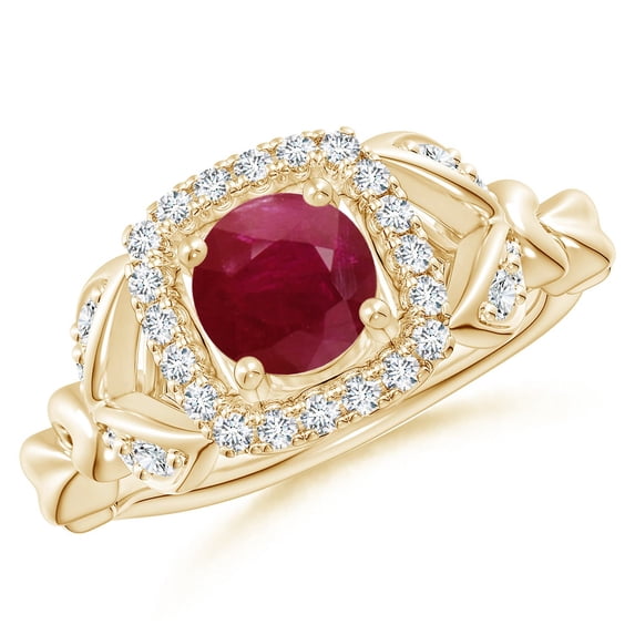 Angara Natural 1 Ct. Ruby with Diamond Halo Ring in 14K Yellow Gold for Women (Ring Size: 3)
