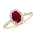 thumbnail image 1 of ANGARA Natural Oval 1 ct Ruby Halo Ring with Diamond Accents in 14K Yellow Gold for Women (Size-7x5mm) | July Birthstone, Birthday, Anniversary, Jewelry Gift for Women | Natural Ruby Ring, 1 of 11