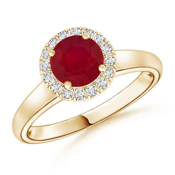 ANGARA Natural Classic Round 1 ct Ruby and Diamond Halo Ring in 14K Yellow Gold for Women (Size-6mm) | July Birthstone, Birthday, Anniversary, Jewelry Gift for Women | Natural Ruby Ring