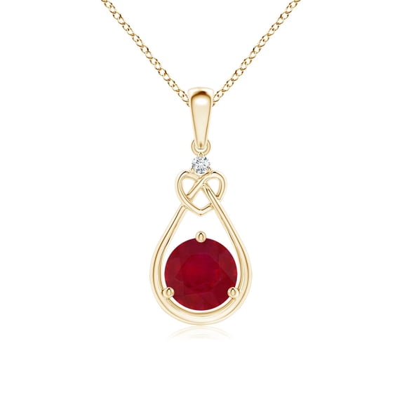 ANGARA Natural 1 ct Ruby Knotted Heart Pendant with Diamond in 14K Yellow Gold for Women (Size-6mm) | July Birthstone, Birthday, Anniversary, Jewelry Gift for Women | Natural Ruby Necklace