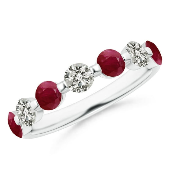 ANGARA Natural Floating 1 ct Ruby and Diamond Semi Eternity Wedding Ring in 14K White Gold for Women (Size-3.6mm) | July Birthstone, Birthday, Anniversary, Jewelry Gift for Women | Natural Ruby Ring