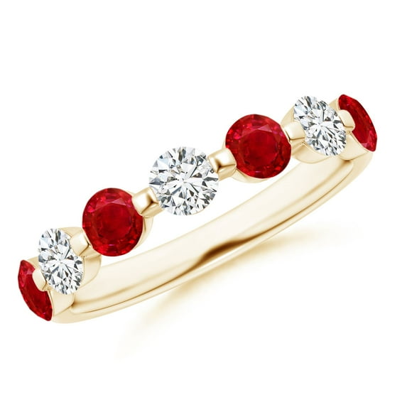 ANGARA Natural Floating 1 ct Ruby and Diamond Semi Eternity Wedding Ring in 14K Yellow Gold for Women (Size-3.6mm) | July Birthstone, Birthday, Anniversary, Jewelry Gift for Women | Natural Ruby Ring