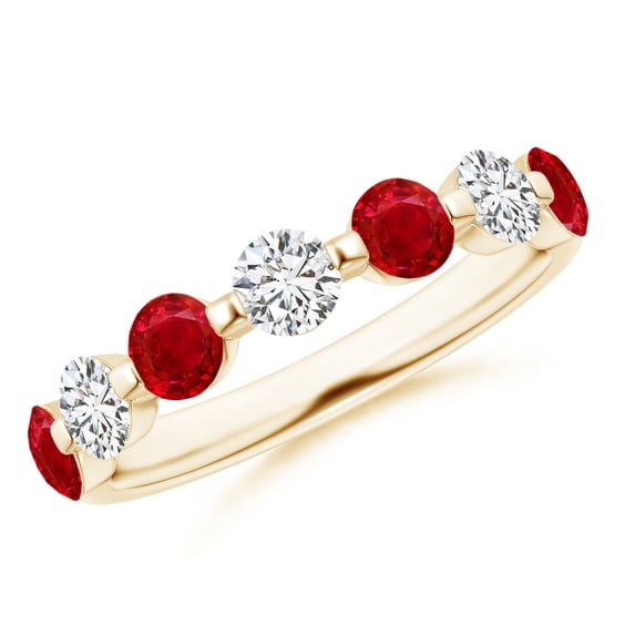 ANGARA Natural Floating 1 ct Ruby and Diamond Semi Eternity Wedding Ring in 14K Yellow Gold for Women (Size-3.6mm) | July Birthstone, Birthday, Anniversary, Jewelry Gift for Women | Natural Ruby Ring