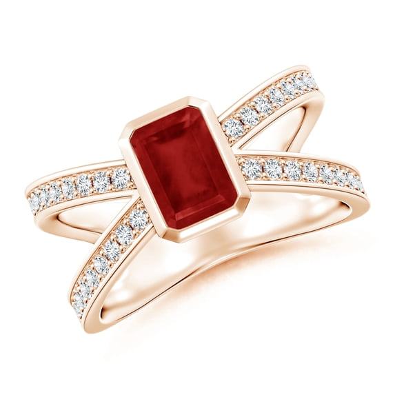 ANGARA Natural Emerald-Cut 1 ct Ruby Criss Cross Solitaire Engagement Ring in 14K Rose Gold for Women (Size-7x5mm) | July Birthstone, Birthday, Anniversary, Jewelry Gift for Women | Natural Ruby Ring