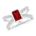thumbnail image 1 of ANGARA Natural Emerald-Cut 1 ct Ruby Criss Cross Solitaire Engagement Ring in 14K White Gold for Women (Size-7x5mm) | July Birthstone, Anniversary, Jewelry Gift for Women | Natural Ruby Ring, 1 of 10