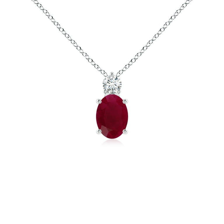 Natural Ruby Faceted Oval with Diamond Gemstone Pendant, 925 Sterling Silver, Ruby Oval Style Pendant, Anniversary Gift, Gift For Her selling