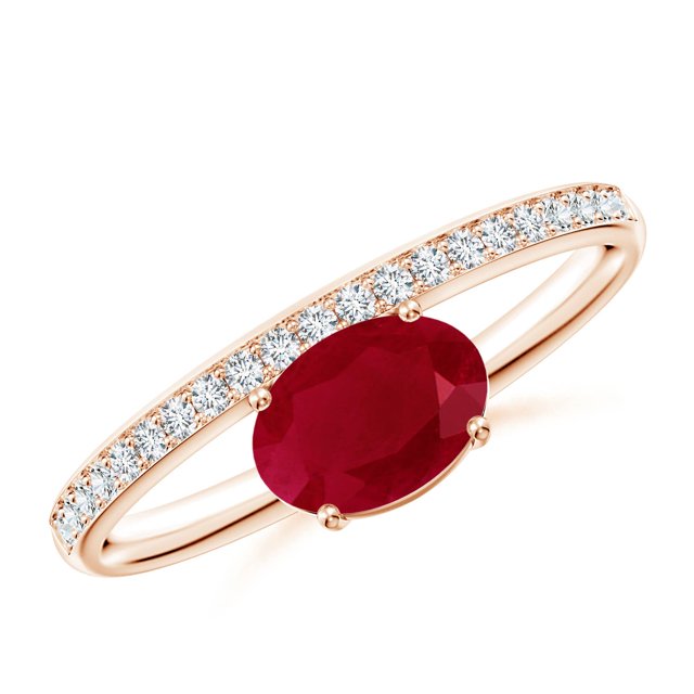 ANGARA Natural Oval 1 ct Ruby Off-Centered Solitaire Ring With Diamonds in 14K Rose Gold for Women (Size-7x5mm) | July Birthstone, Birthday, Anniversary, Jewelry Gift for Women | Natural Ruby Ring