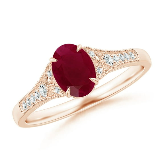 ANGARA Natural Aeon Vintage Inspired 1 ct Ruby Engagement Ring with Milgrain in 14K Rose Gold for Women (Size-7x5mm) | July Birthstone, Anniversary, Jewelry Gift for Women | Natural Ruby Ring