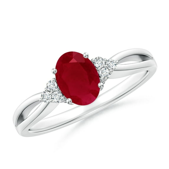 ANGARA Natural Solitaire 1 ct Ruby Split Shank Engagement Ring with Trio Diamonds in 14K White Gold for Women (Size-7x5mm) | July Birthstone, Anniversary, Jewelry Gift for Women | Natural Ruby Ring