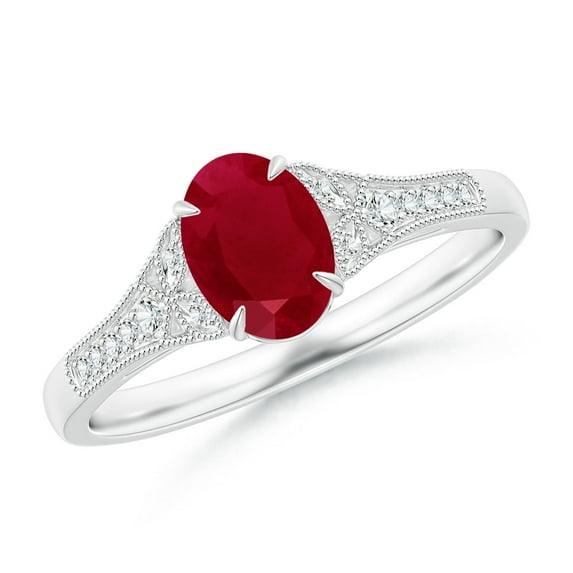 ANGARA Natural Aeon Vintage Inspired 1 ct Ruby Engagement Ring with Milgrain in 14K White Gold for Women (Size-7x5mm) | July Birthstone, Anniversary, Jewelry Gift for Women | Natural Ruby Ring