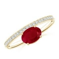 thumbnail image 1 of ANGARA Natural Oval 1 ct Ruby Off-Centered Solitaire Ring With Diamonds in 14K Yellow Gold for Women (Size-7x5mm) | July Birthstone, Birthday, Anniversary, Jewelry Gift for Women | Natural Ruby Ring, 1 of 9