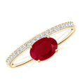 thumbnail image 1 of ANGARA Natural Oval 1 ct Ruby Off-Centered Solitaire Ring With Diamonds in 14K Yellow Gold for Women (Size-7x5mm) | July Birthstone, Birthday, Anniversary, Jewelry Gift for Women | Natural Ruby Ring, 1 of 9