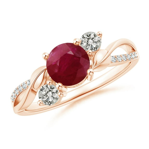 ANGARA Natural 1 ct Ruby and Diamond Twisted Vine Ring in 14K Rose Gold for Women (Size-6mm) | July Birthstone, Birthday, Anniversary, Jewelry Gift for Women | Natural Ruby Ring