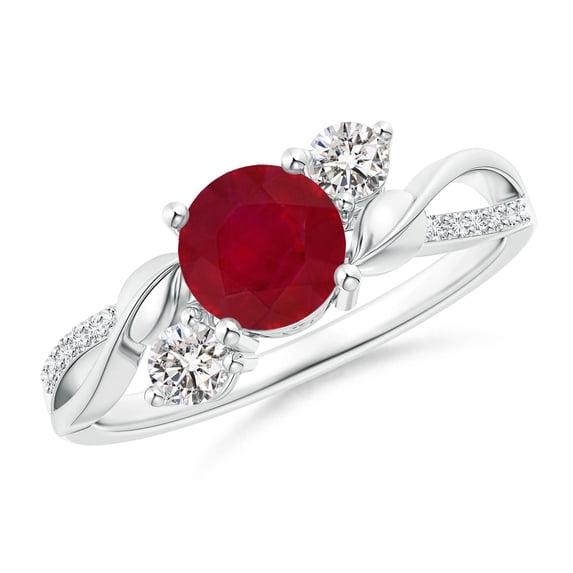 ANGARA Natural 1 ct Ruby and Diamond Twisted Vine Ring in 14K White Gold for Women (Size-6mm) | July Birthstone, Birthday, Anniversary, Jewelry Gift for Women | Natural Ruby Ring