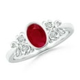 thumbnail image 1 of ANGARA Natural Vintage Style Bezel-Set Oval 1 ct Ruby Engagement Ring with Diamonds in 14K White Gold for Women (Size-7x5mm) | July Birthstone, Anniversary, Jewelry Gift for Women | Natural Ruby Ring, 1 of 8