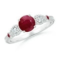 thumbnail image 1 of ANGARA Natural Aeon 1 ct Ruby & Diamond Three Stone Engagement Ring with Milgrain in 14K White Gold for Women (Size-6mm) | July Birthstone, Anniversary, Jewelry Gift for Women | Natural Ruby Ring, 1 of 10