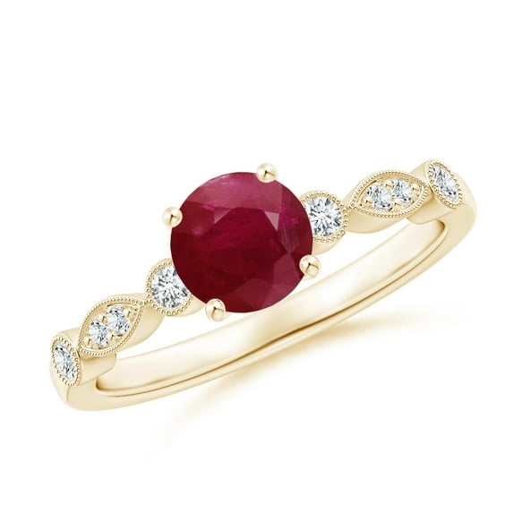 ANGARA Natural Marquise and Dot 1 ct Ruby Engagement Ring with Diamonds in 14K Yellow Gold for Women (Size-6mm) | July Birthstone, Birthday, Anniversary, Jewelry Gift for Women | Natural Ruby Ring