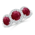 thumbnail image 1 of ANGARA Natural Round 1 ct Ruby Three Stone Halo Ring with Diamonds in 14K White Gold for Women (Size-6mm) | July Birthstone, Birthday, Anniversary, Jewelry Gift for Women | Natural Ruby Ring, 1 of 9