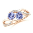 thumbnail image 1 of ANGARA Natural Round 1 ct Tanzanite Two Stone Bypass Ring with Diamonds in 14K Rose Gold for Women (Size-5mm) | December Birthstone, Anniversary, Jewelry Gift for Women | Natural Tanzanite Ring, 1 of 11