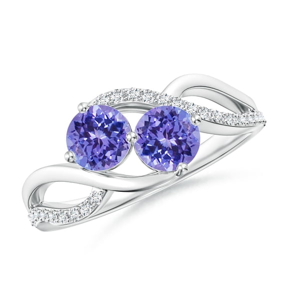ANGARA Natural Round 1 ct Tanzanite Two Stone Bypass Ring with Diamonds in 14K White Gold for Women (Size-5mm) | December Birthstone, Anniversary, Jewelry Gift for Women | Natural Tanzanite Ring