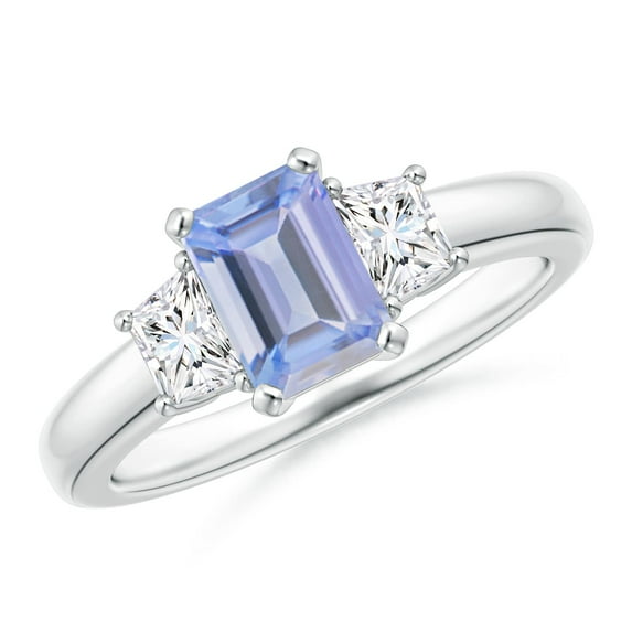 ANGARA Natural 1 ct Tanzanite and Diamond Three Stone Ring in 14K White Gold for Women (Size-7x5mm) | December Birthstone, Birthday, Anniversary, Jewelry Gift for Women | Natural Tanzanite Ring