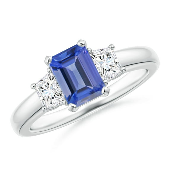 ANGARA Natural 1 ct Tanzanite and Diamond Three Stone Ring in 14K White Gold for Women (Size-7x5mm) | December Birthstone, Birthday, Anniversary, Jewelry Gift for Women | Natural Tanzanite Ring