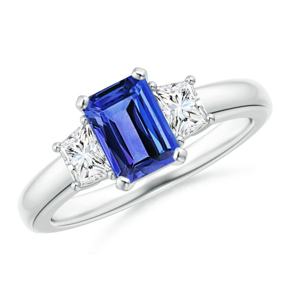 ANGARA Natural 1 ct Tanzanite and Diamond Three Stone Ring in 14K White Gold for Women (Size-7x5mm) | December Birthstone, Birthday, Anniversary, Jewelry Gift for Women | Natural Tanzanite Ring