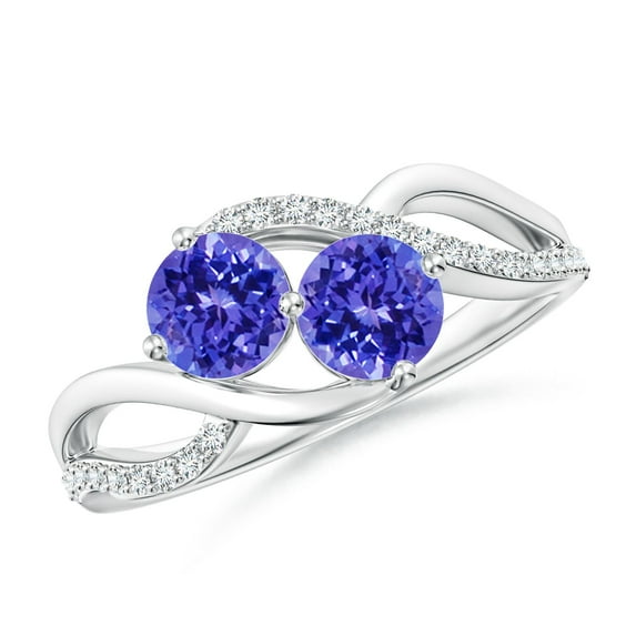 ANGARA Natural Round 1 ct Tanzanite Two Stone Bypass Ring with Diamonds in 14K White Gold for Women (Size-5mm) | December Birthstone, Anniversary, Jewelry Gift for Women | Natural Tanzanite Ring