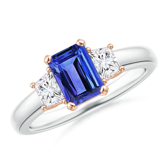 ANGARA Natural 1 ct Tanzanite and Diamond Three Stone Ring in 14K White & Rose Gold for Women (Size-7x5mm) | December Birthstone, Anniversary, Jewelry Gift for Women | Natural Tanzanite Ring