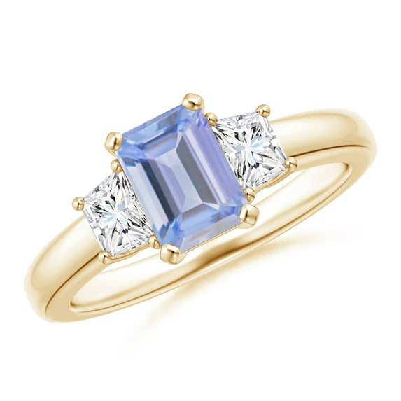 ANGARA Natural 1 ct Tanzanite and Diamond Three Stone Ring in 14K Yellow Gold for Women (Size-7x5mm) | December Birthstone, Birthday, Anniversary, Jewelry Gift for Women | Natural Tanzanite Ring