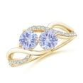 thumbnail image 1 of ANGARA Natural Round 1 ct Tanzanite Two Stone Bypass Ring with Diamonds in 14K Yellow Gold for Women (Size-5mm) | December Birthstone, Anniversary, Jewelry Gift for Women | Natural Tanzanite Ring, 1 of 12