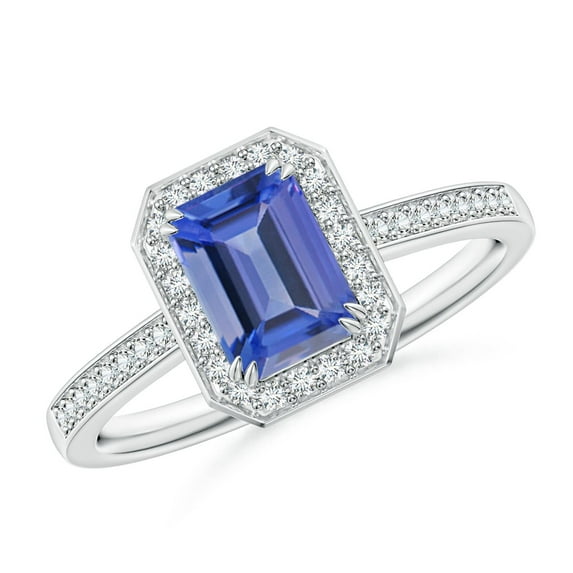 ANGARA Natural 1 ct Tanzanite Engagement Ring with Diamond Halo in 14K White Gold for Women (Size-7x5mm) | December Birthstone, Anniversary, Jewelry Gift for Women | Natural Tanzanite Ring
