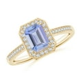 thumbnail image 1 of ANGARA Natural 1 ct Tanzanite Engagement Ring with Diamond Halo in 14K Yellow Gold for Women (Size-7x5mm) | December Birthstone, Anniversary, Jewelry Gift for Women | Natural Tanzanite Ring, 1 of 8