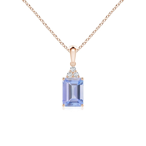 ANGARA Natural Emerald-Cut 1 ct Tanzanite Pendant with Diamond Trio in 14K Rose Gold for Women (Size-7x5mm) | December Birthstone, Anniversary, Jewelry Gift for Women | Natural Tanzanite Necklace
