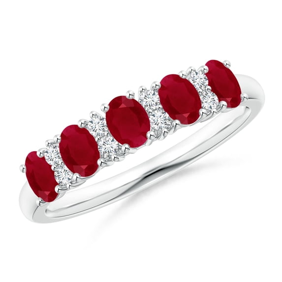 Angara Natural 1 ct Ruby and Diamond Wedding Ring in 14K White Gold for Women – July Birthstone Jewelry | Oval Ruby Wedding Band (Ring Size - 6.5)