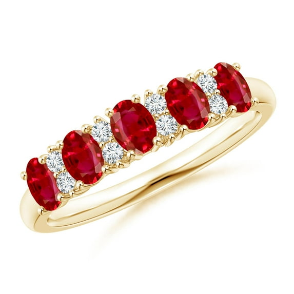 Angara Natural 1 ct Ruby and Diamond Wedding Ring in 14K Yellow Gold for Women – July Birthstone Jewelry | Oval Ruby Wedding Band (Ring Size - 11)