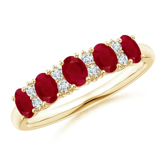 Angara Natural 1 ct Ruby and Diamond Wedding Ring in 14K Yellow Gold for Women – July Birthstone Jewelry | Oval Ruby Wedding Band (Ring Size - 6)