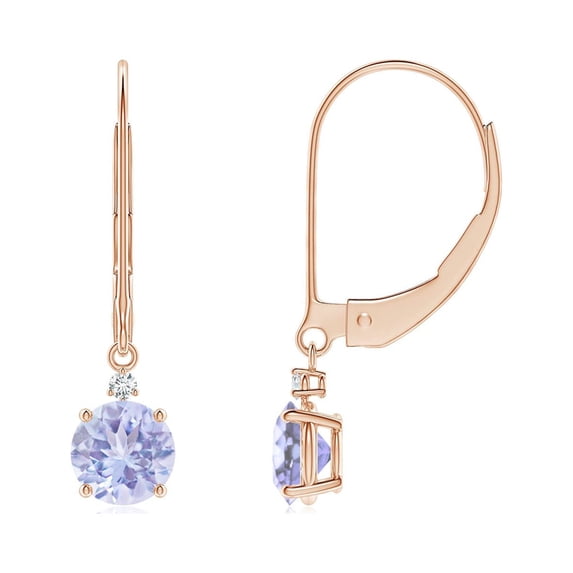 ANGARA Natural 1 ct Tanzanite and Diamond Leverback Drop Earrings in 14K Rose Gold for Women (Size-5mm) | December Birthstone, Anniversary, Jewelry Gift for Women | Natural Tanzanite Earrings