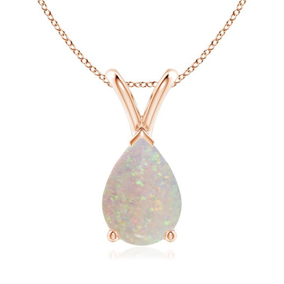 Angara Natural 10x7mm Pear Opal Solitaire Pendant Necklace in 14K Rose Gold for Women