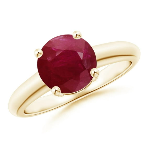 ANGARA Natural Round 2.1 ct Ruby Solitaire Engagement Ring in 14K Yellow Gold for Women (Size-8mm) | July Birthstone, Birthday, Anniversary, Jewelry Gift for Women | Natural Ruby Ring