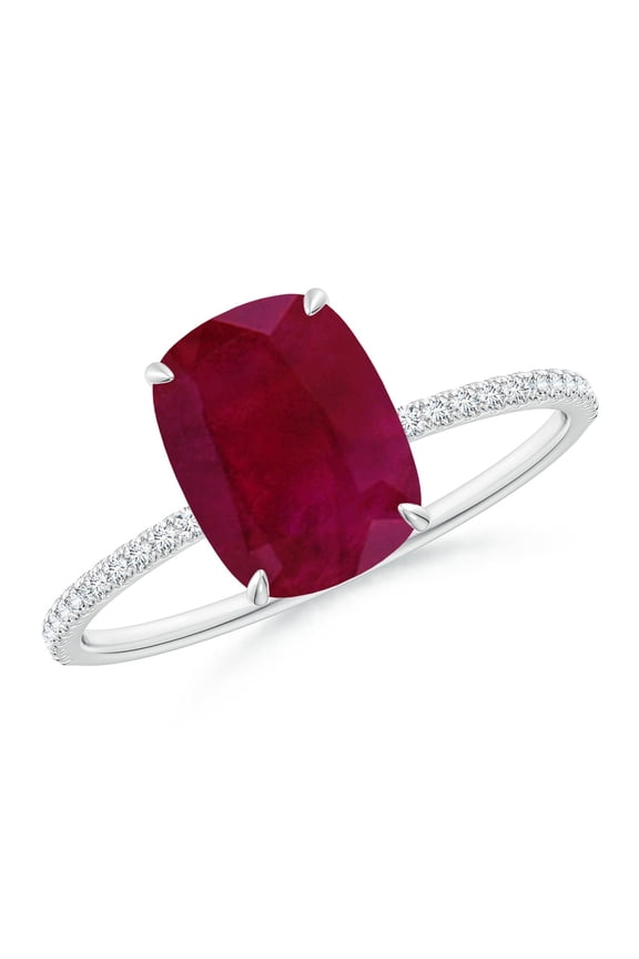 Natural Thin Shank Cushion 2.1 ct Ruby Ring with Diamond Accents in 14K White Gold for Women (Size-9x7mm) | July Birthstone Jewelry for Her | Natural Ruby Rings
