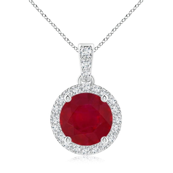 Angara Natural 2.1 ct Ruby Pendant Necklace with Diamond Halo in 14K White Gold for Women – July Birthstone Jewelry | Round Ruby Halo Pendant